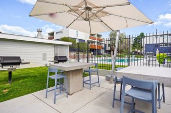 Hudson at highline apartments in denver, colorado patio with bbq